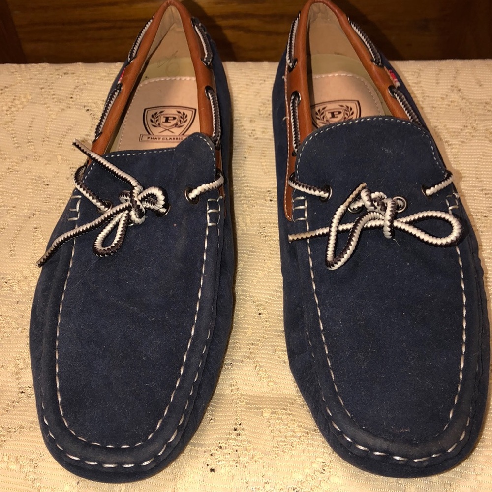 Phat Classic Men's Blue Suede Leather Boat Shoes